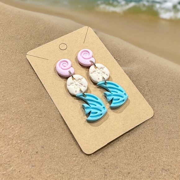 Beach Themed Dangle Earrings- Polymer Clay - Picture 2 of 3
